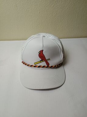 White Baseball Cap with Red Cardinal Patch - Trucker